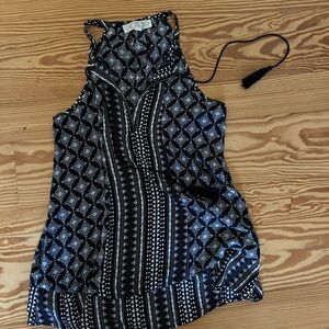 Pink Rose Black and White Blouse with Tassels